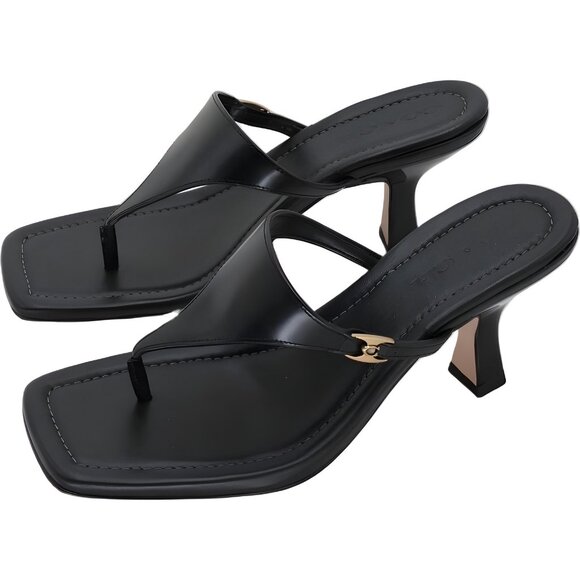 Coach Heritage Hardware Kitten Heel Thong Sandal Black US 8.5M EU 39 - Picture 2 of 6